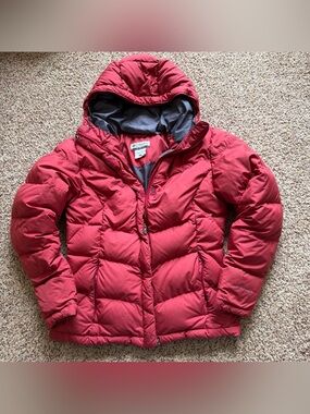 Columbia Omni Shield Down Puffer Jacket Womens SM Hooded Short Jacket Burnt Red